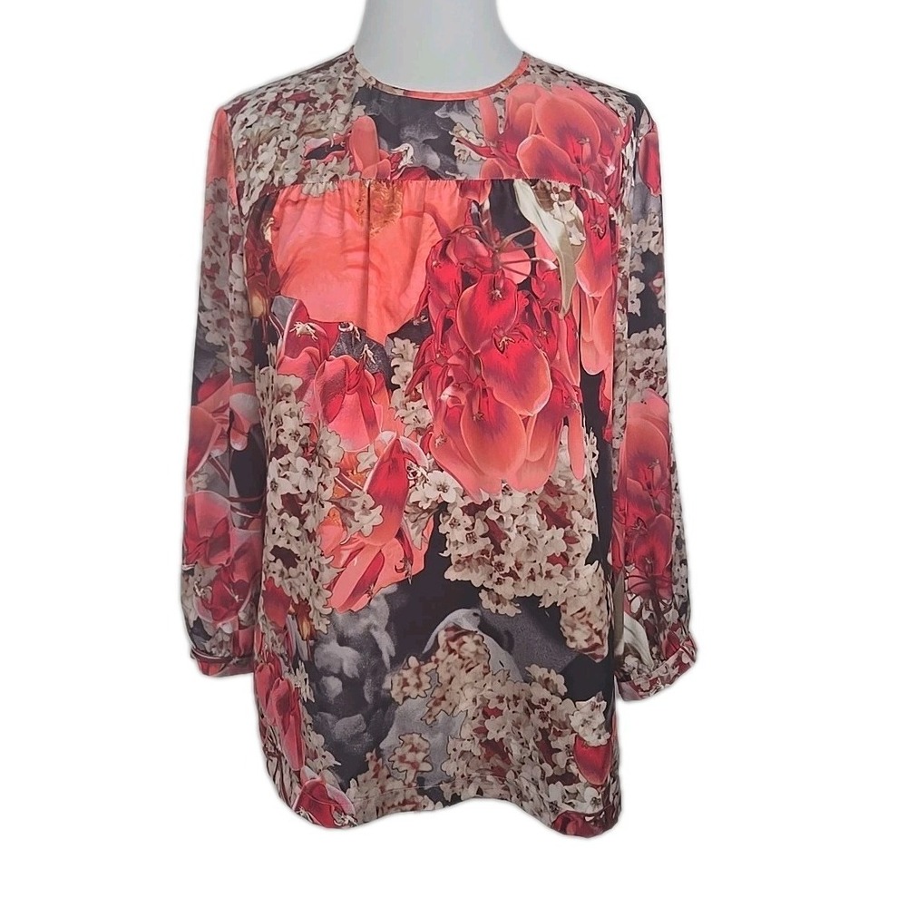 Ted Baker Pink Floral Satin 3/4 Sleeve Top Blouse Size 4